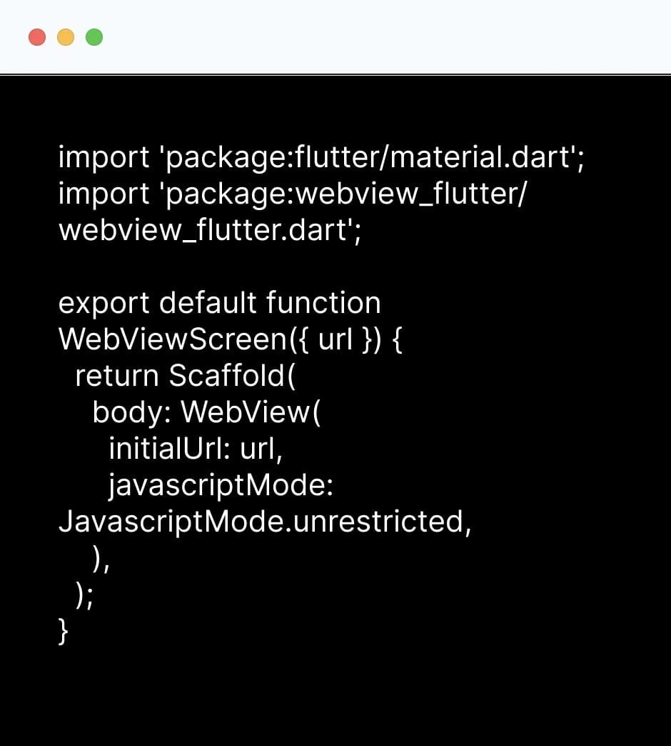 Flutter WebView code for an e-commerce mobile app
