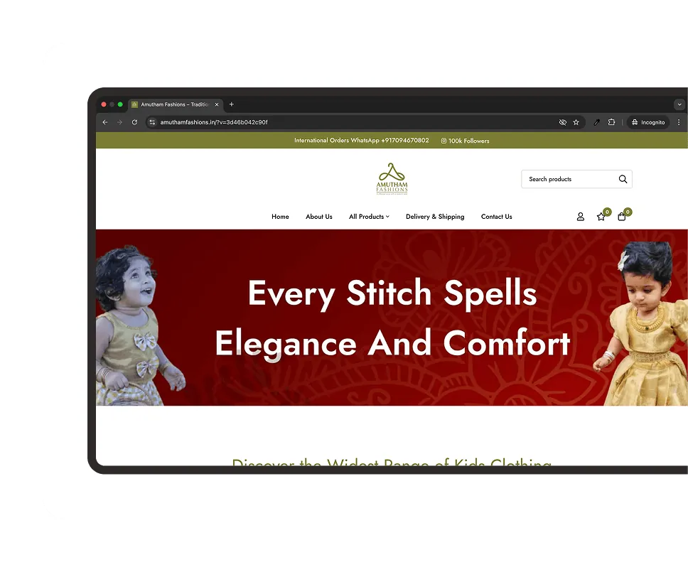 Amutham Fashions website designed and developed by Luvin Tech