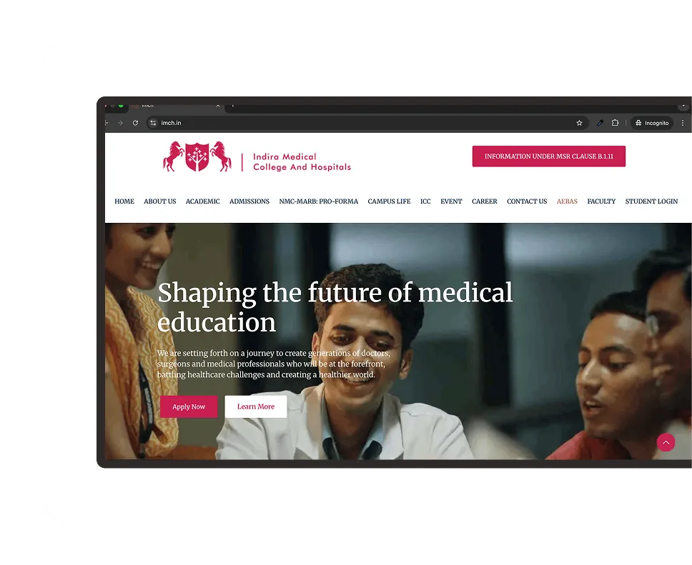 Indira Medical College and Hospital website designed and developed by Luvin Tech