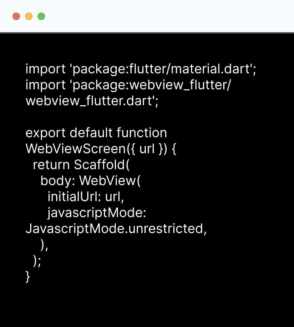 Flutter WebView code for an e-commerce mobile app