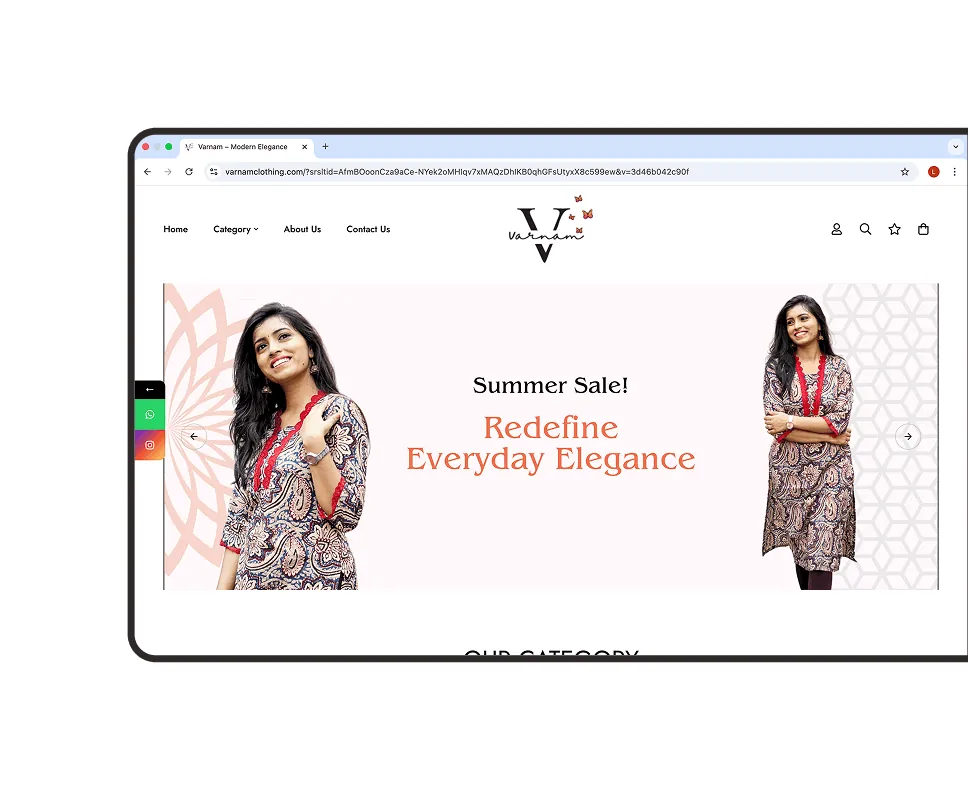 Varnam Clothing website designed and developed by Luvin Tech